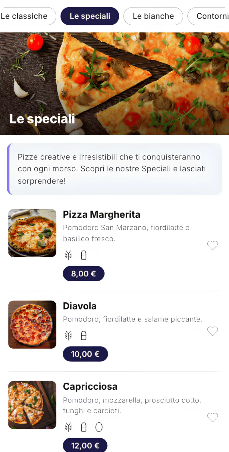 Menu pizzeria
